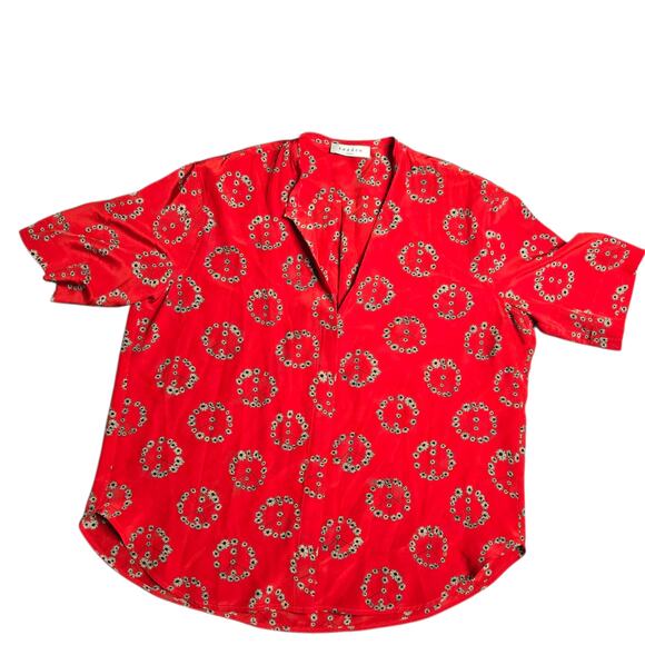 Sandro Paris Cyrielle Blouse in Red Print Silk Size: 3 - Picture 1 of 5